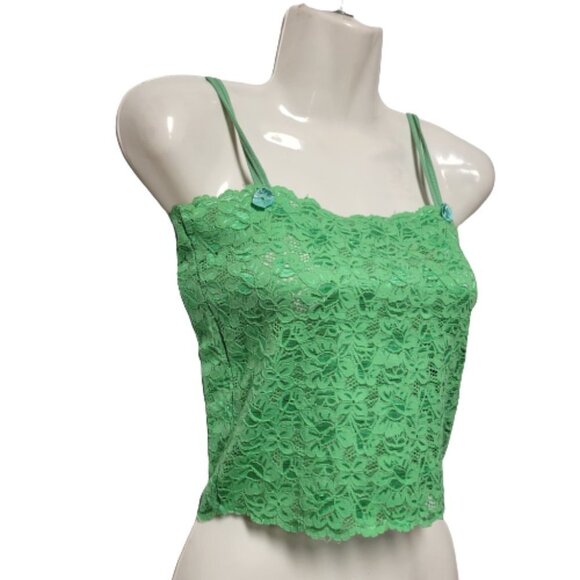 Girls Teens Green Lace Top Petite Women Crop Top Short Camisole - Picture 2 of 9